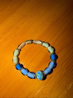 Handmade Blue & Light Green Glass Bead Bracelet